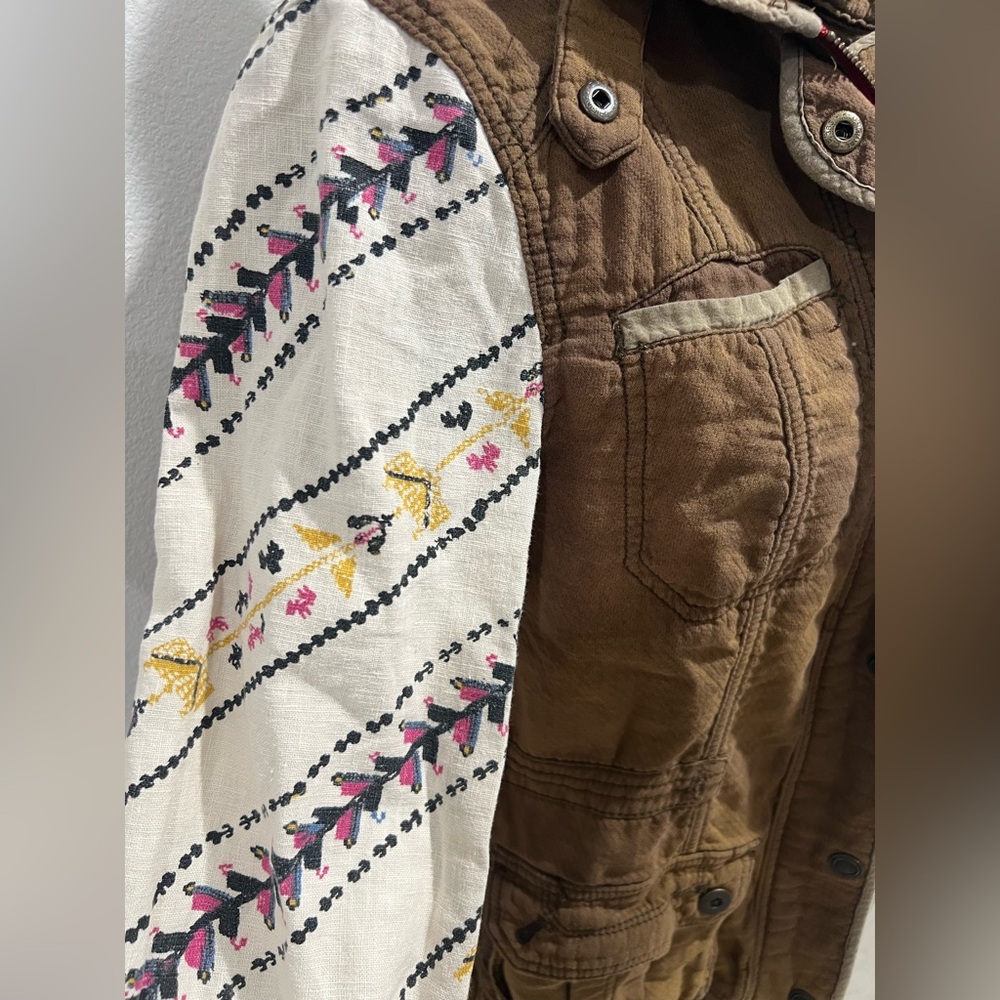 Free People Brown Utility Jacket with Printed Sleeves - Picture 3 of 5